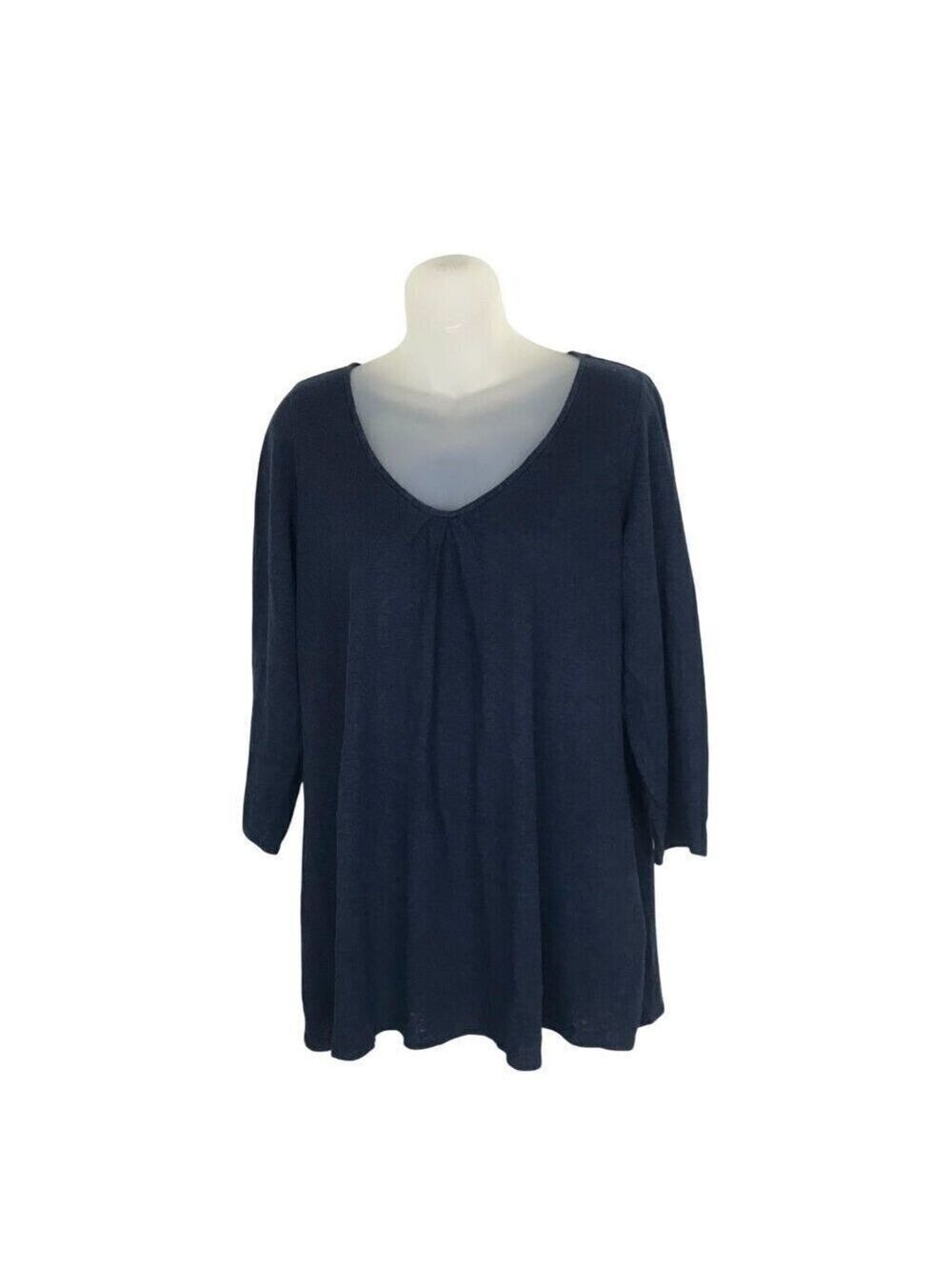 Eileen Fisher Navy Blue 100% Linen 3/4 Sleeve Tunic Top Size M